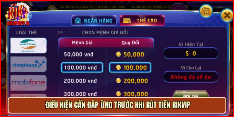 Điều kiện cần đáp ứng trước khi rút tiền Rikvip